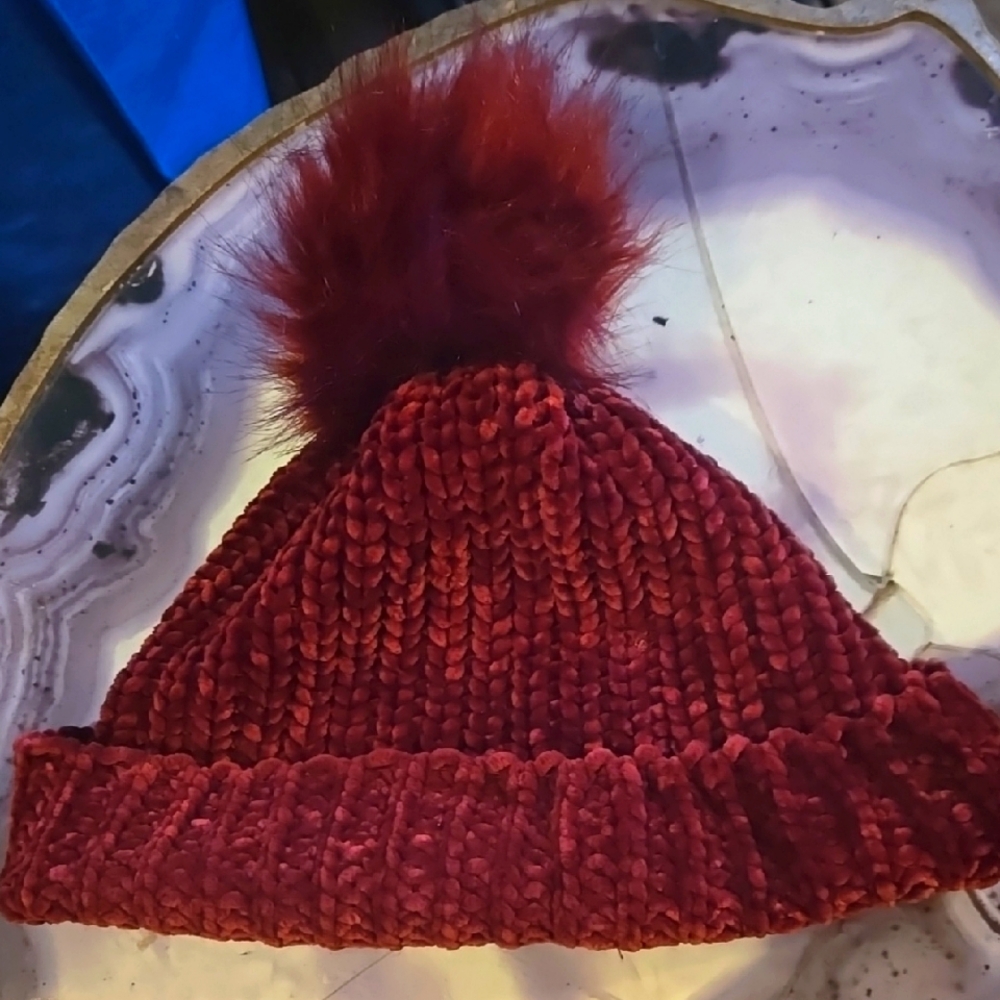 Cozy Burgundy Knit Beanie with Pom Pom